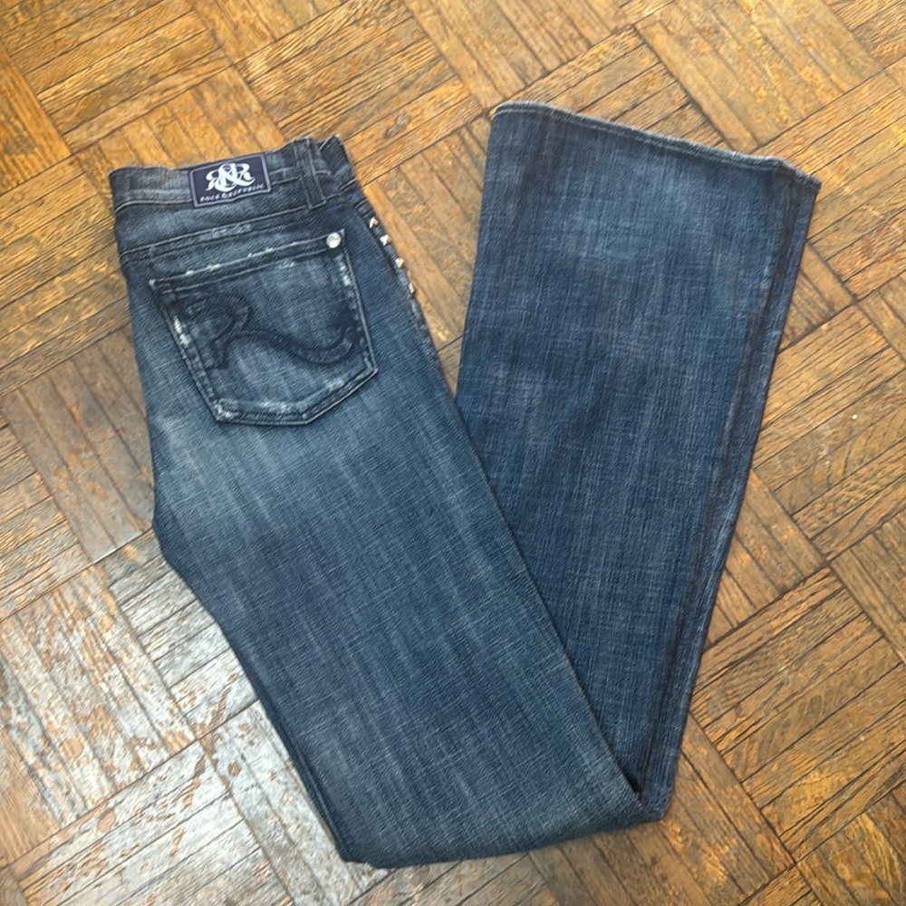 Rock & Republic Boot Cut Ripped Lace Insert Jeans